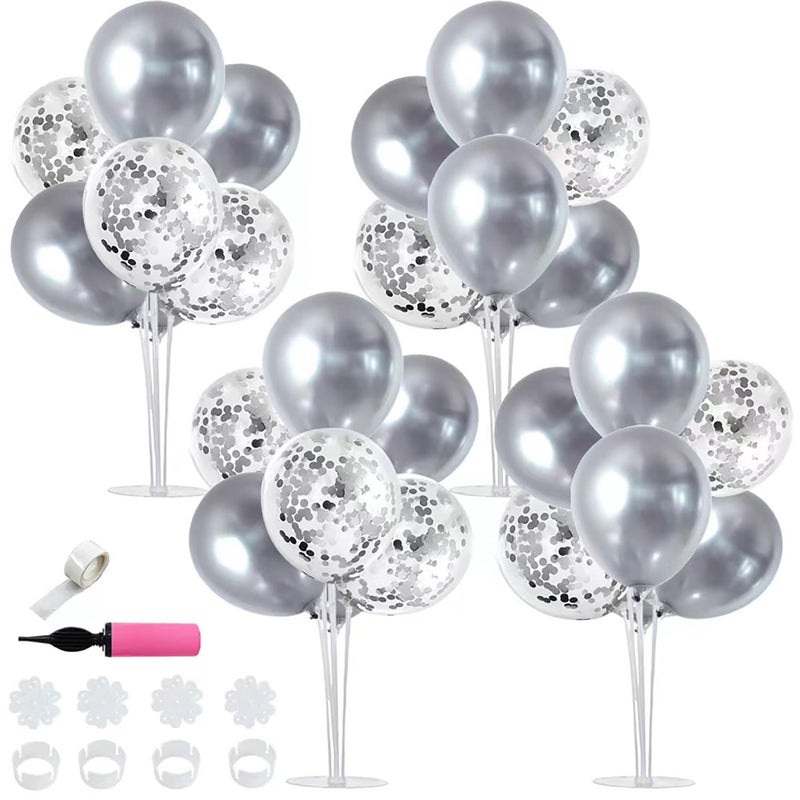 TONIFUL 4 Silver Balloon Stand Centerpiece Table Decorations for 25th Wedding Anniversary Bridal Shower 2026 Graduation Party Decoration, New Year 2026 Christmas Birthday Decorations - Image 1
